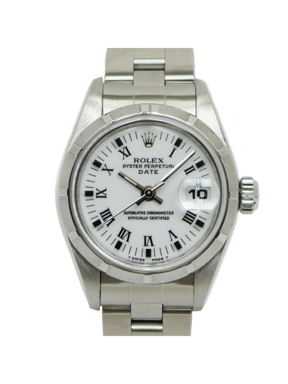 Rolex Oyster Perpetual Date White Roman Number SS Watch Automatic Winding OH